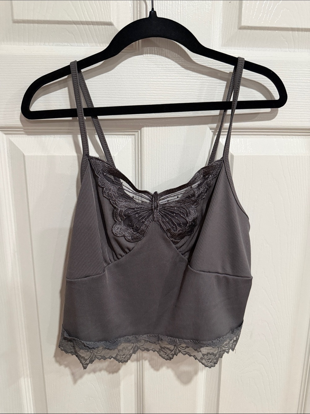 Lace Trim Butterfly Bralette Camisole in Gray